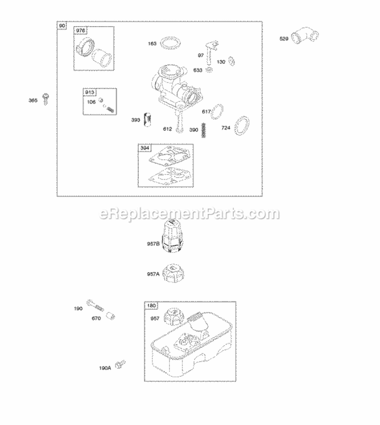 Carburetor Fuel Supply Diagram and Parts List for 10T502-0500-B1  Briggs and Stratton Engine